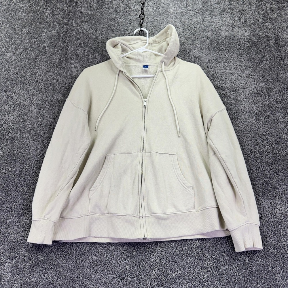 Old Navy Hoodie Mens Small White Fleece Full Zip Relaxed Fit Kangaroo Pocket